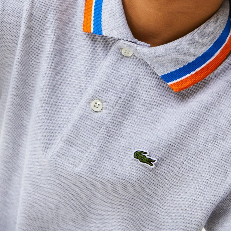 Lacoste Kids Tricolor Collar Cotton Petit Piqu Polo Grey Chine White PJ9702 W9D