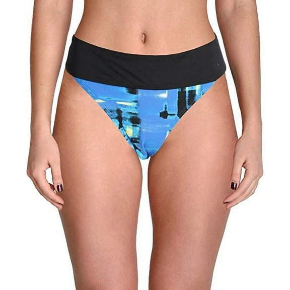 Calvin Klein BLACK/BLUE Printed Logo Bikini Swim Bottom, US 2X-Large