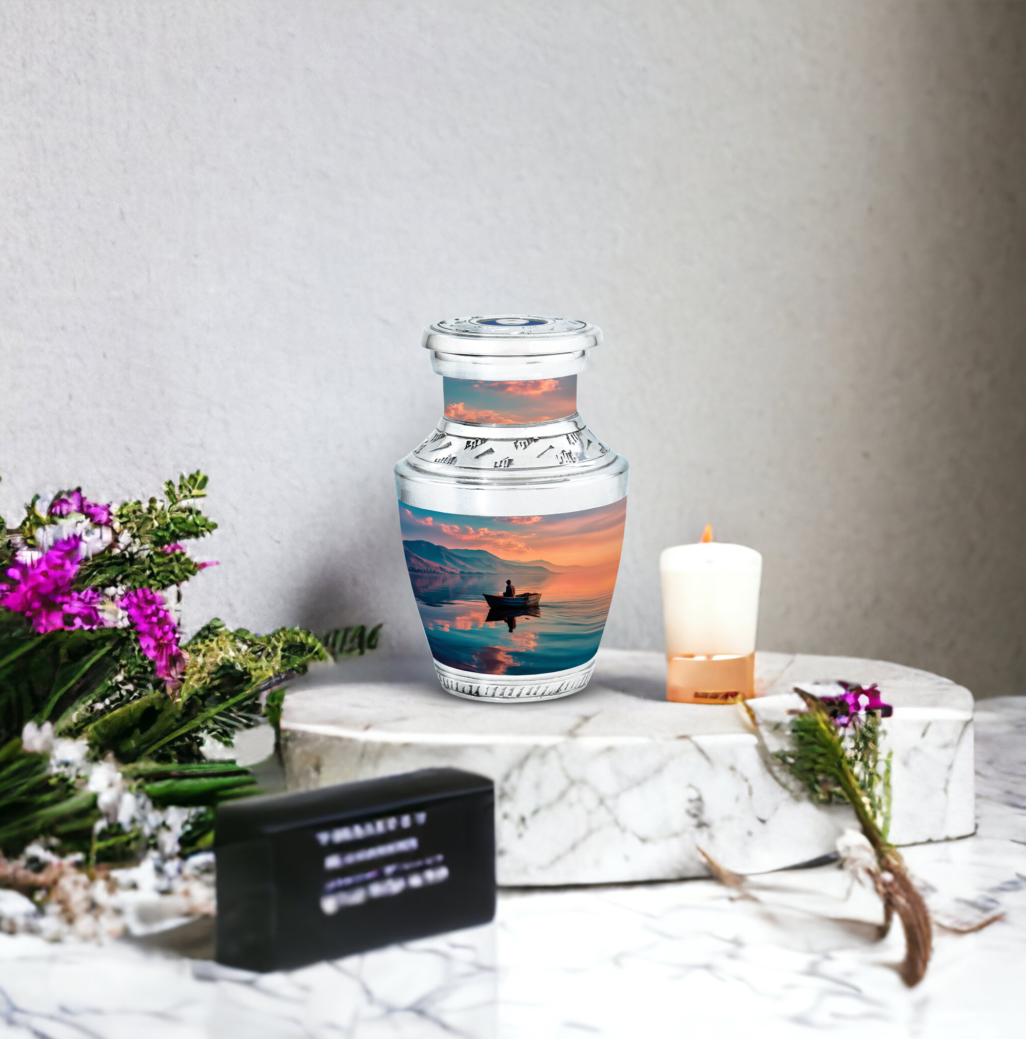 MUKTIVE Fishing Alone Cremation Urns for Human Ashes Adult Female Keepsake - River, Mountains Small Burial Urn for Adult Human Ashes - Handcrafted Cremains Containers - Remembrance Gift (3 Inch)