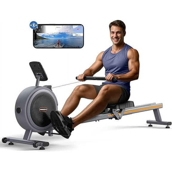 UPGO Magnetic Rowing Machine for Home, Rower with 350LBS Capacity, Dual Slide Rail, APP Connectivity