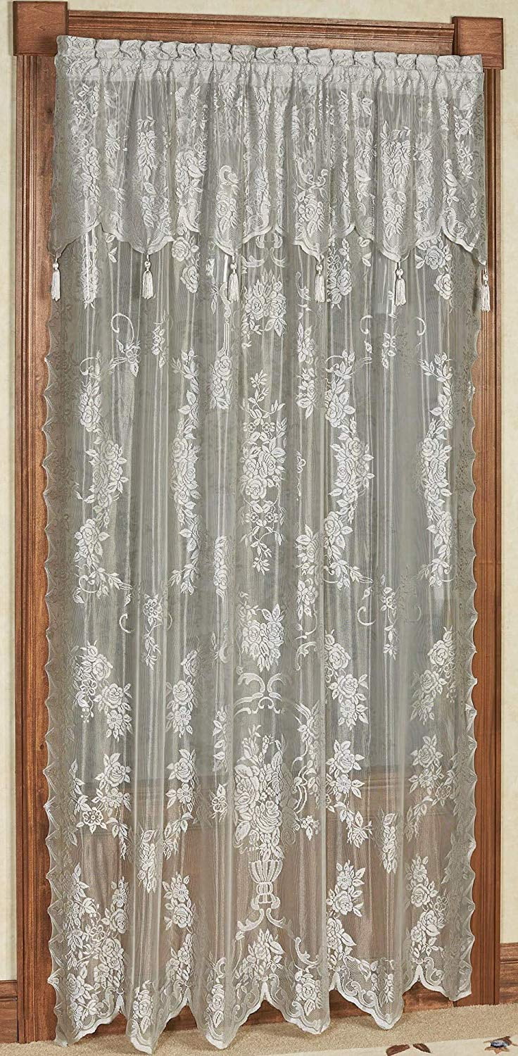 Carly Lace Curtain Panel With Attached Valance With Tassels Carly Lace Curtain Panel With Attached Valance With Tassels