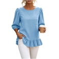 thumbnail image 2 of Neewe Womens Tops 3/4 Sleeve Shirts Plain Round Neck Loose Casual Ruffle Hem Blouses Trendy 2026, 2 of 8