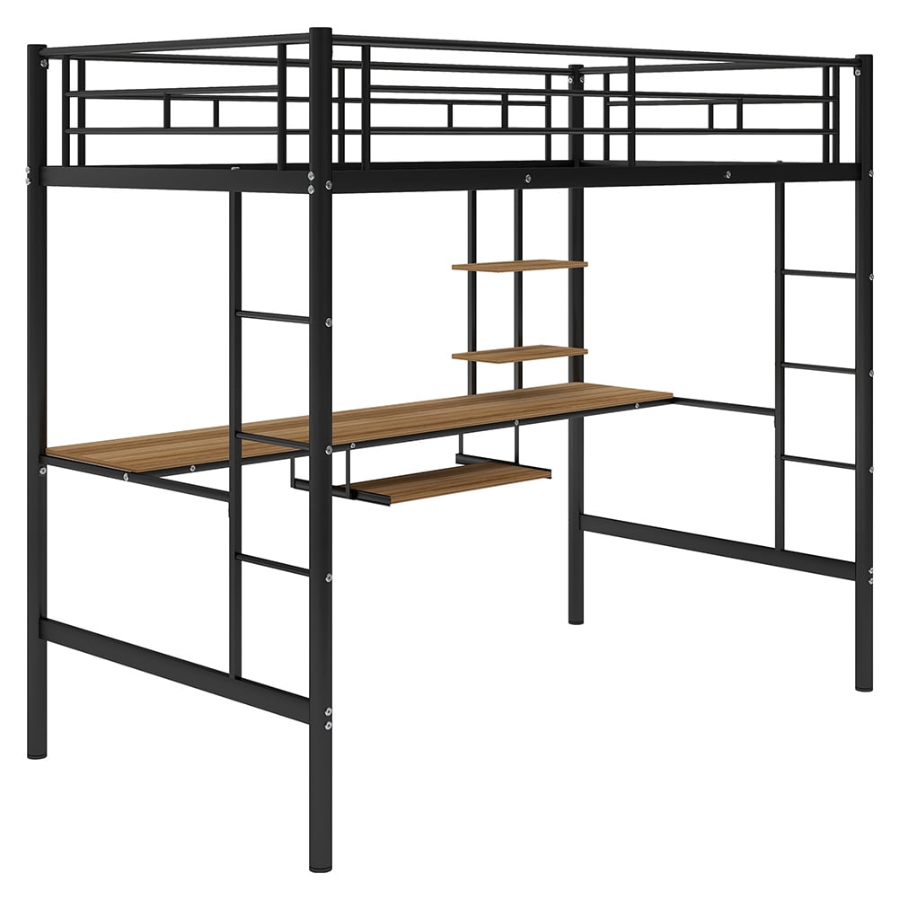 Kadyn Loft Bed with Desk and Shelf , Metal Bed Space Saving Design,Twin Kadyn Loft Bed with Desk and Shelf , Metal Bed Space Saving Design,Twin