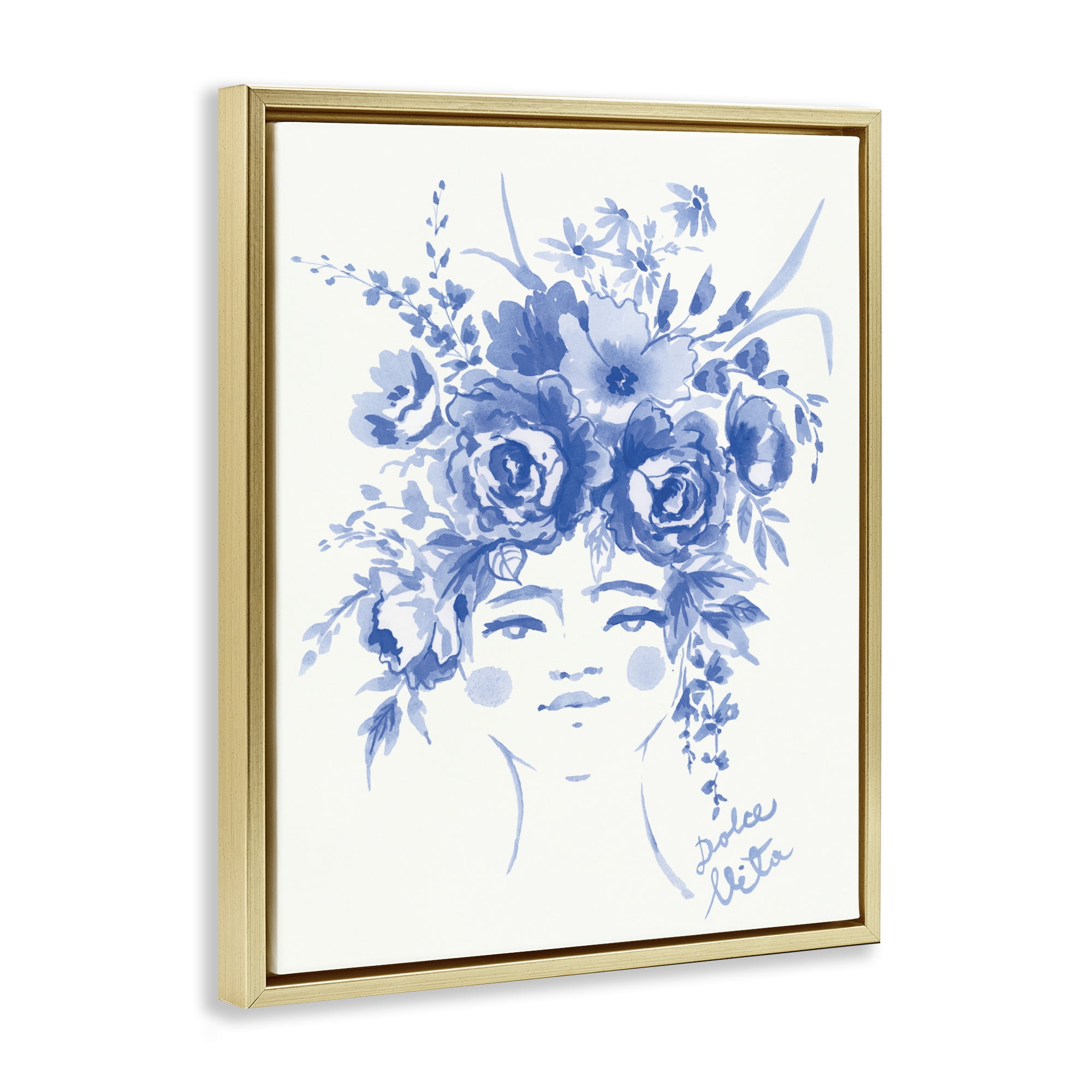 Stupell Industries Dolce Vita Woman with Roses Gold Framed Floater Canvas Wall Art, design by Karolina Sato