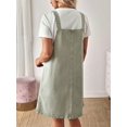 thumbnail image 2 of Womens Green Denim Pinafore Dress, Casual Front Button A-Line Overall, 2 of 8