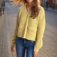 thumbnail image 5 of Aueoeo Crochet Cardigan Sweaters For Women Tops Chunky Knitted V Neck Long Sleeve Button Jackets Open Front Coat Yellow M, 5 of 6