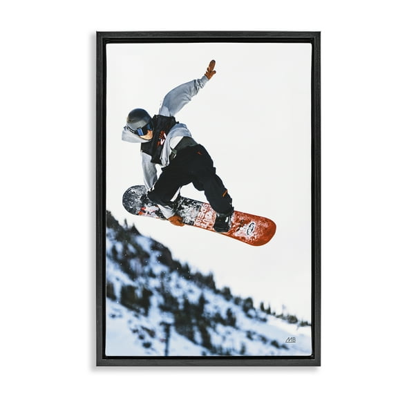 Stupell Industries Winter Snowboard Jumps Sports Photography Black Floater Framed Canvas Art Print Wall Art, 17 x 25