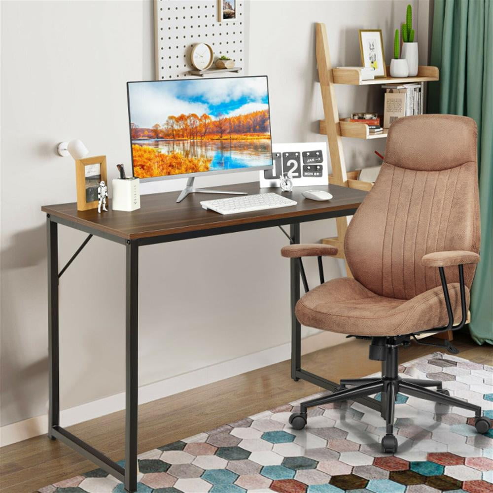Demi Bonn L Shaped Computer Desk and Writing Workstation for Home and Office, Brown