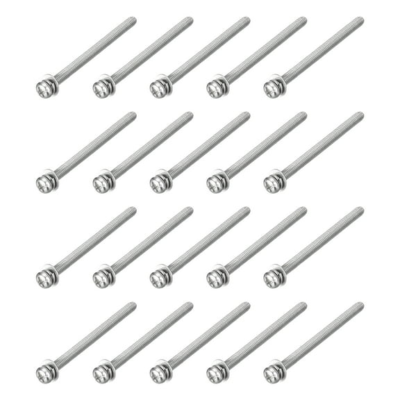 M3 x 40mm 304 Stainless Steel Phillips Pan Head Machine Screws Bolts Combine with Spring Washer and Plain Washers 20Pack