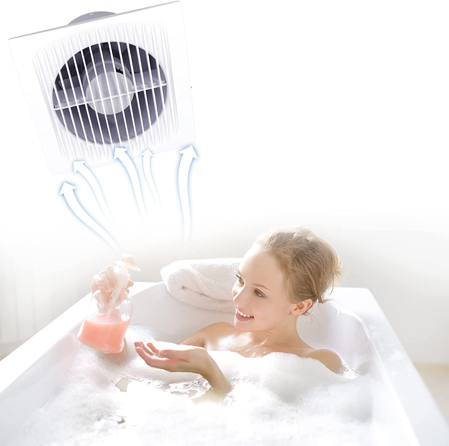 Fetcoi HGA-150C 6" Duct 295 m³/h 22W 110V ABS Ventilation Fan 37 dB, 2350 RPM for Bathroom - White