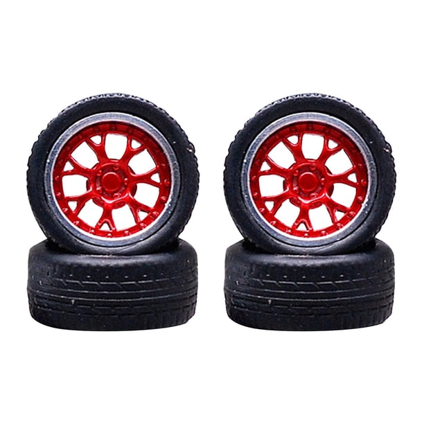 4x piezas de repuesto, llantas hexagonales, repuestos, neumáticos de goma 1/64, neumáticos planos y ruedas para DIY Accs RC Hobby, coches, vehículos, rojo Sunnimix Run Flat Neumáticos Rueda Llanta