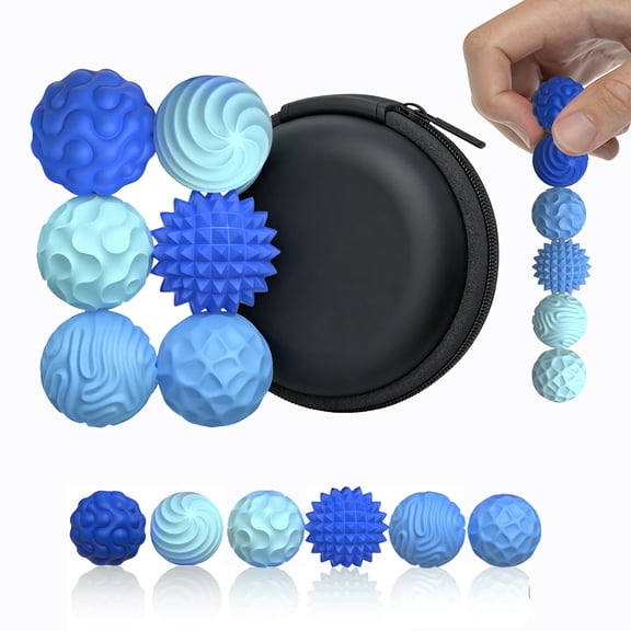 6 Pcs Magnetic Sensory Balls for Adults & Teens, Silicone Quiet Desk Stress Relief Fidget Ball Toys for Autism, Anxiety, Fun Gift Idea, Blue