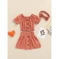 thumbnail image 2 of Chollius 3pcs Baby Girls Summer Set Solid Color Boat-neck Button Short Sleeve Tops Elastic High Waist Skirt Bow Headband, 2 of 8