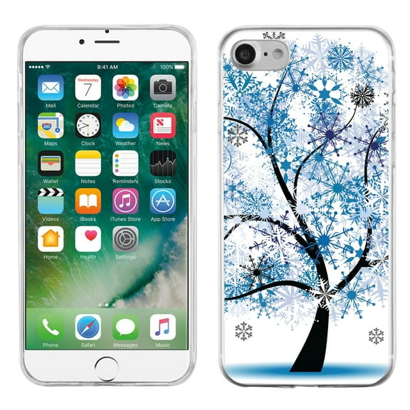 One Tough Shield ® Slim-Fit Premium TPU Gel Phone Case for Apple iPhone 7 - Snowflakes Tree