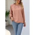 thumbnail image 3 of Solid Color Long Sleeve Ruffle Tie Neck Light Blouse for Women Pink Small, 3 of 5