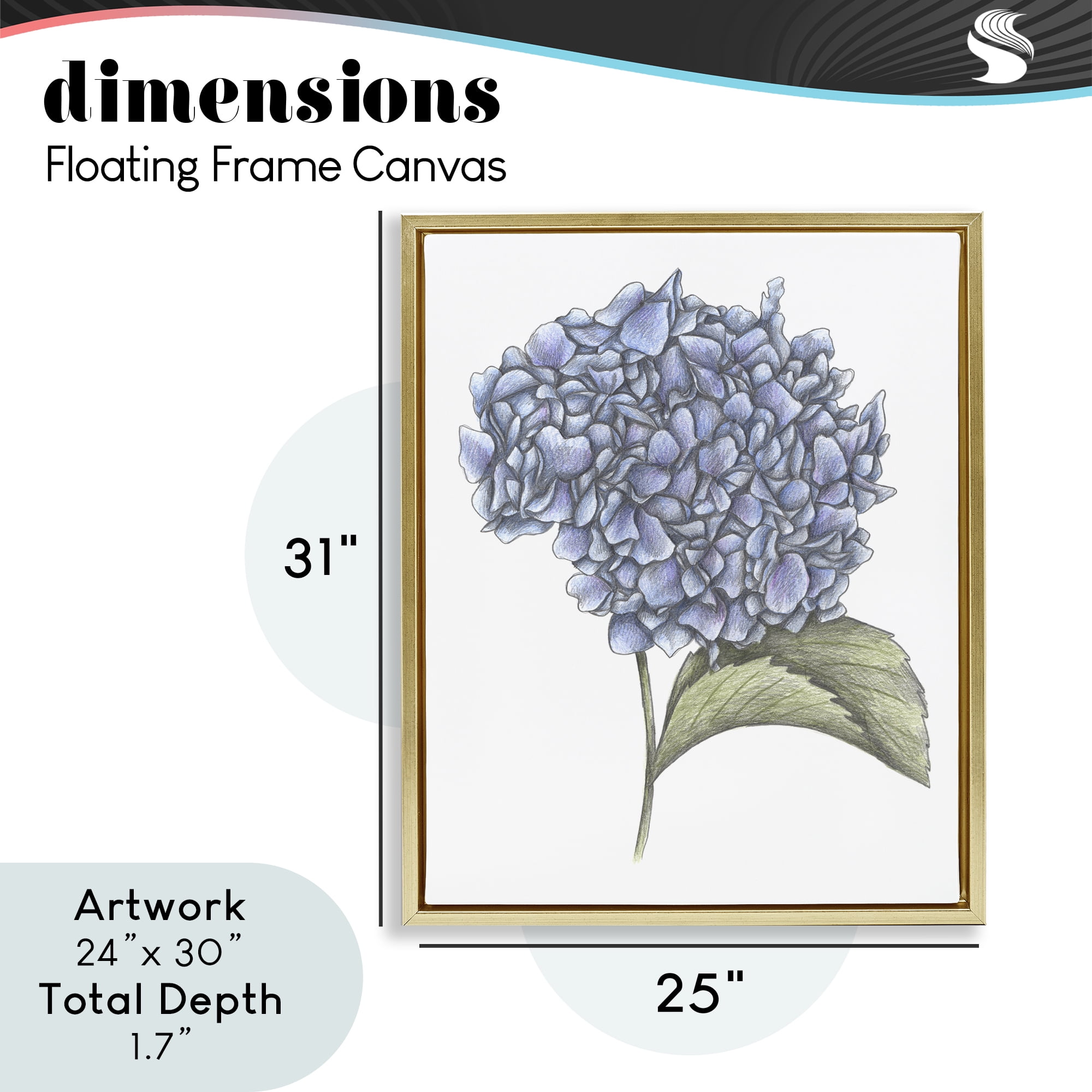Hydrangea Sketch Blossom Gold Framed Floater Canvas Wall Art, design by Cecilia Battaini