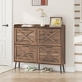 thumbnail image 1 of VEANERWOOD Rattan Shoe Storage Cabinet with 4 Flip Drawers 40 Pairs, Narrow Shoe Cabinet with Wooden Legs for Entryway, Living Room, 1 of 9