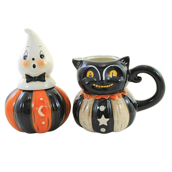 Tabletop Ghost/Cat Sugar & Creamer Dolomite Halloween Johanna Parker Th00044