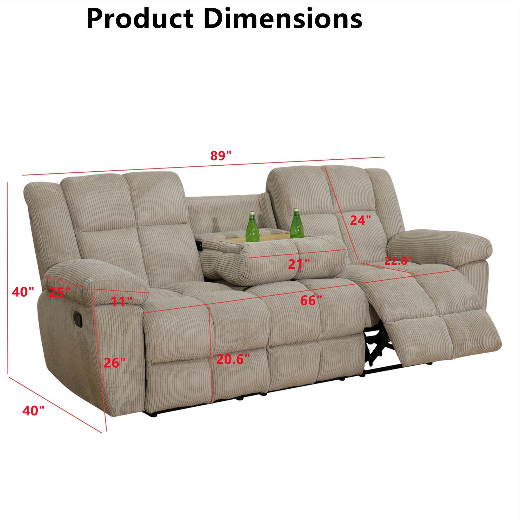 Aukfa 3-Piece Recliner Sofa Set - 89" 3 Seat Recliner w/ Flip Backrest Cupholder, Home Theater Seating, Beige