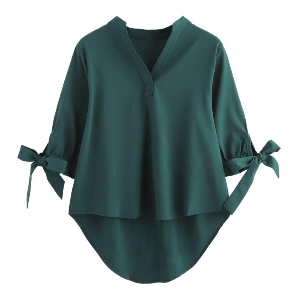 Popvcly Women Fashion Tops and Blouse Sexy V Neck Chiffon Blouse for Women Loose Blusas Femininas Summer Tops Green L, Women's, Size: Large