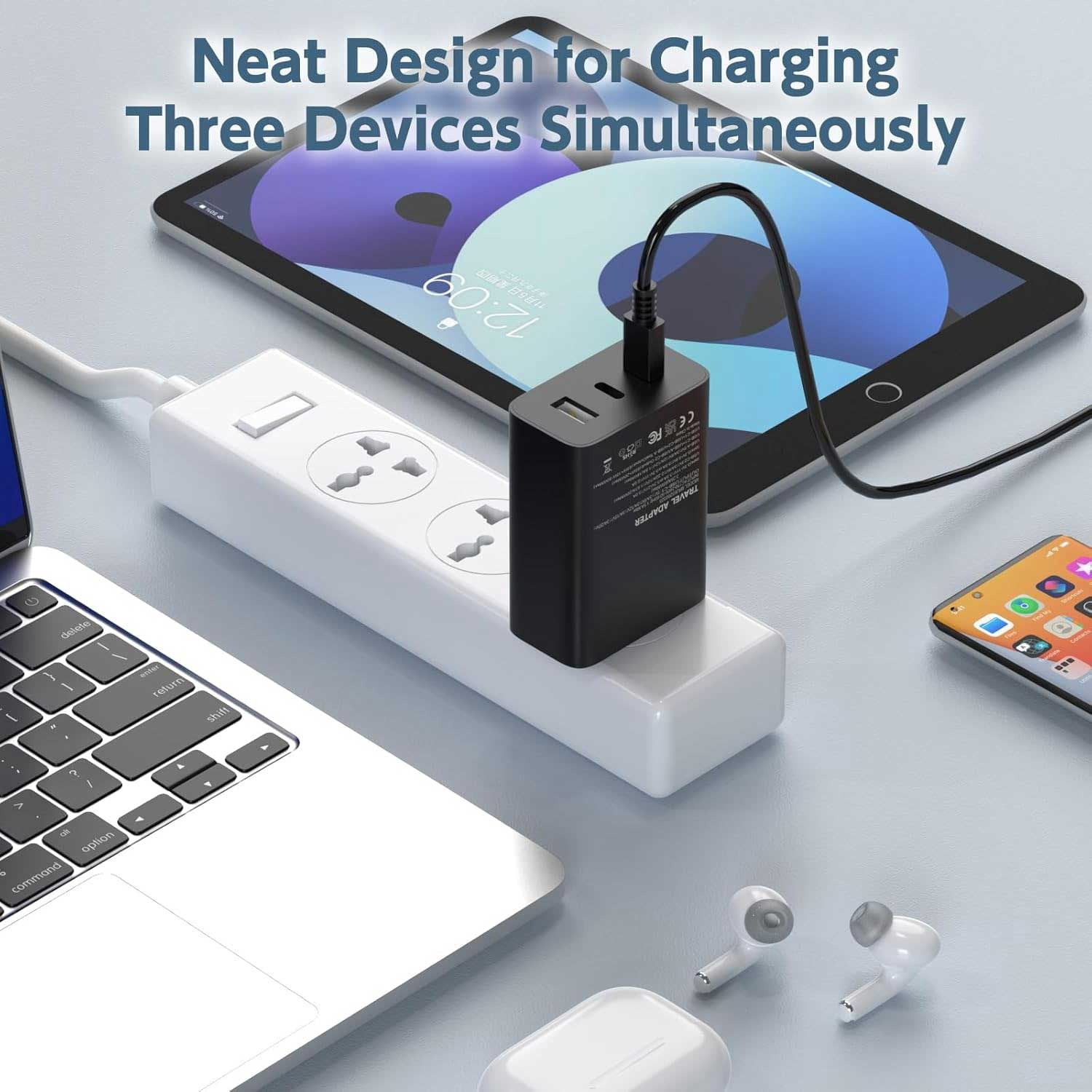 65W Fast Home Wall Charger Compatible With Google Pixel 4a/5a/6a/7a/8a/9a/10a - PD USB-C 6ft Long Cable Type-C Power Cord QC3.0 Adapter 3-Port