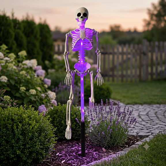 Solar Skeleton Yard Stake Halloween Decorations Garden Light Bones Figurine | 3D Creepy LED lamp Waterproof Realistic ghosts for Outdoor Grave Lawn Patio House Party Fall Decor Gift