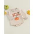 thumbnail image 3 of Newborn Baby Boy Girl Halloween Outfits Pumpkin Letter Sweatshirt Romper Long Sleeve Oversized Bodysuit Fall Clothes, 3 of 8