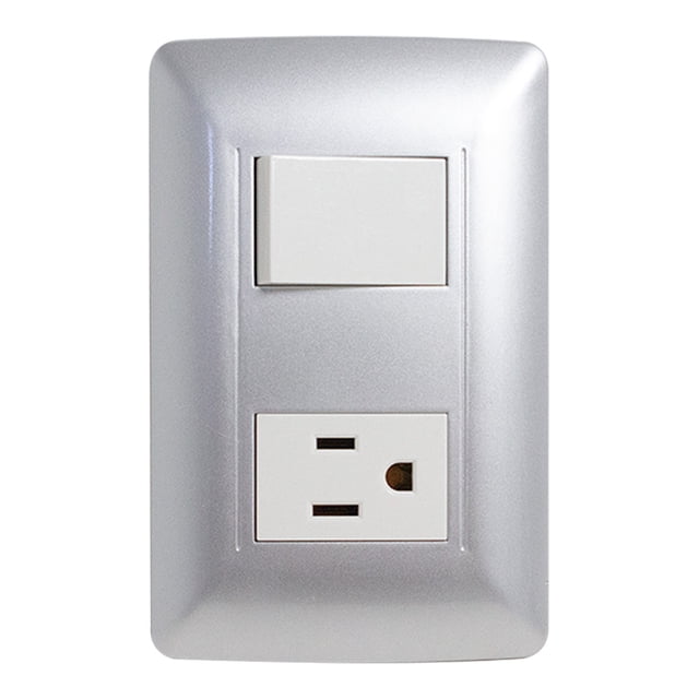KIT 2 PLACAS CON 1 APAGADOR Y 1 CONTACTO SILVER Sanelec SILVER 4497