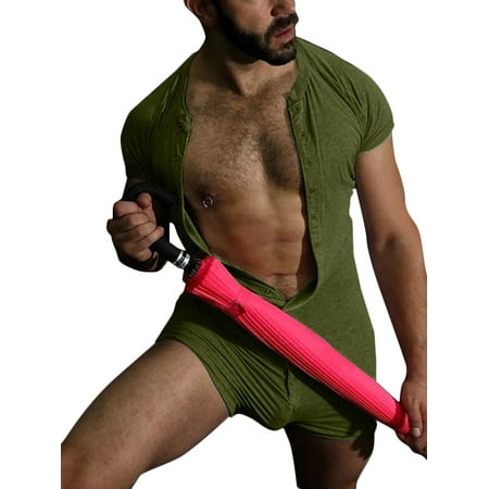 

INCERUN Men s Short Sleeve Bib Shorts Jumpsuit Comfy Skinny Button Leotard Pajamas Rompers