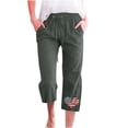 thumbnail image 2 of Usmixi Womens 4th of July Pants Independence Day Fashion Heart Flag Print Loose Cropped Trousers Drawstring Elastic Waist Cotton Linen Pocket Pants Army Green XXXL, 2 of 5