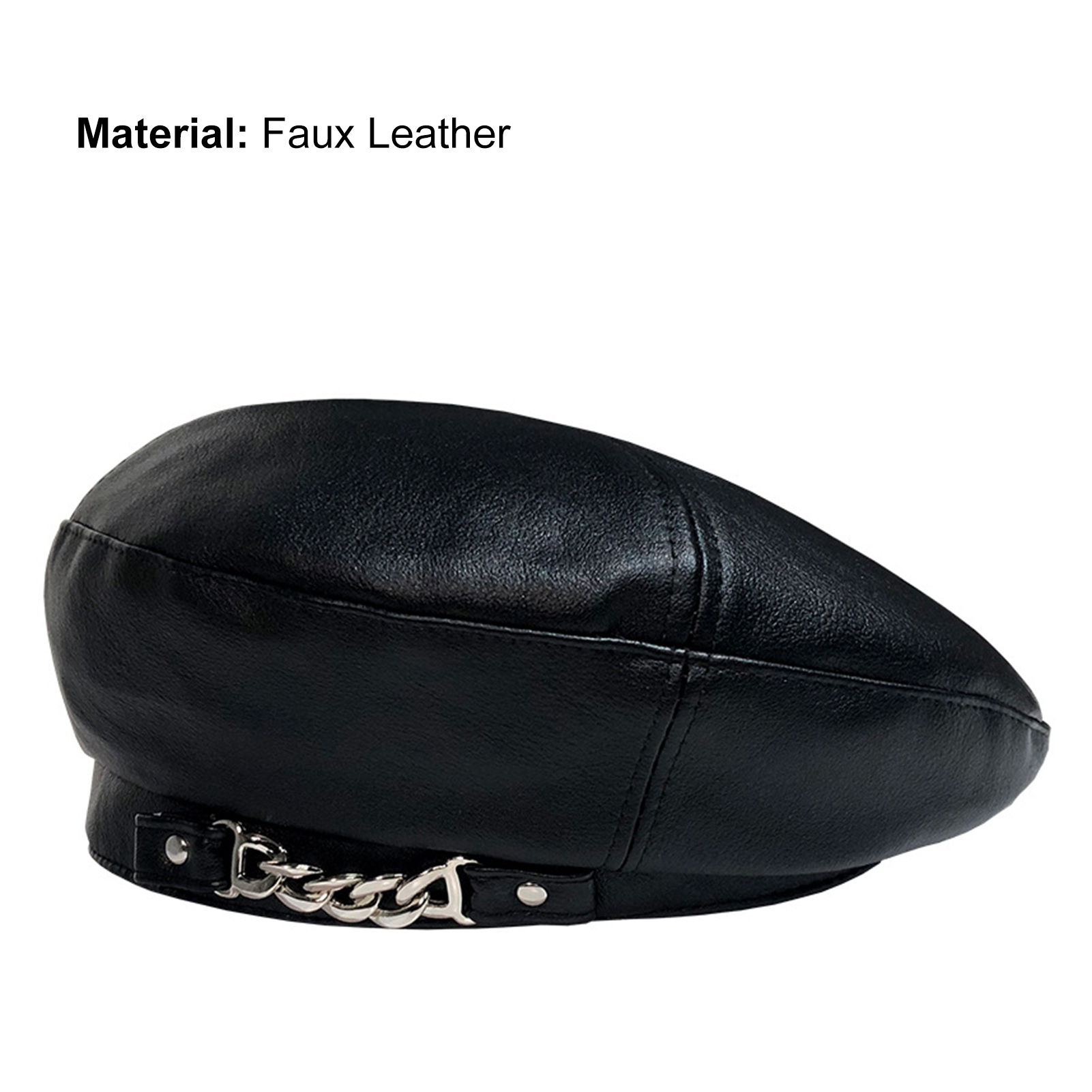 7798 Women\'s Classic Pu Leather French Beret Hat Retro Beanie Hat Adjustable Women main image 2