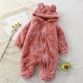 thumbnail image 2 of Thick Warm Baby Rompers Cute Winter Infant Jumpsuits Hooded Coral Fleece Bear Shape Newborn Soft Pajamas Overalls Clothing, 2 of 6