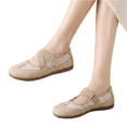 thumbnail image 4 of HTHLVMD Crisscross Mesh Mary Jane Flats, Hook‑And‑Loop Casual Shoes, Versatile Sports Mary Jane Women's Shoes, Casual Breathable Hollow Mesh Thin Sole Ballet Style Women's Shoes, Beige 5.5, 4 of 5