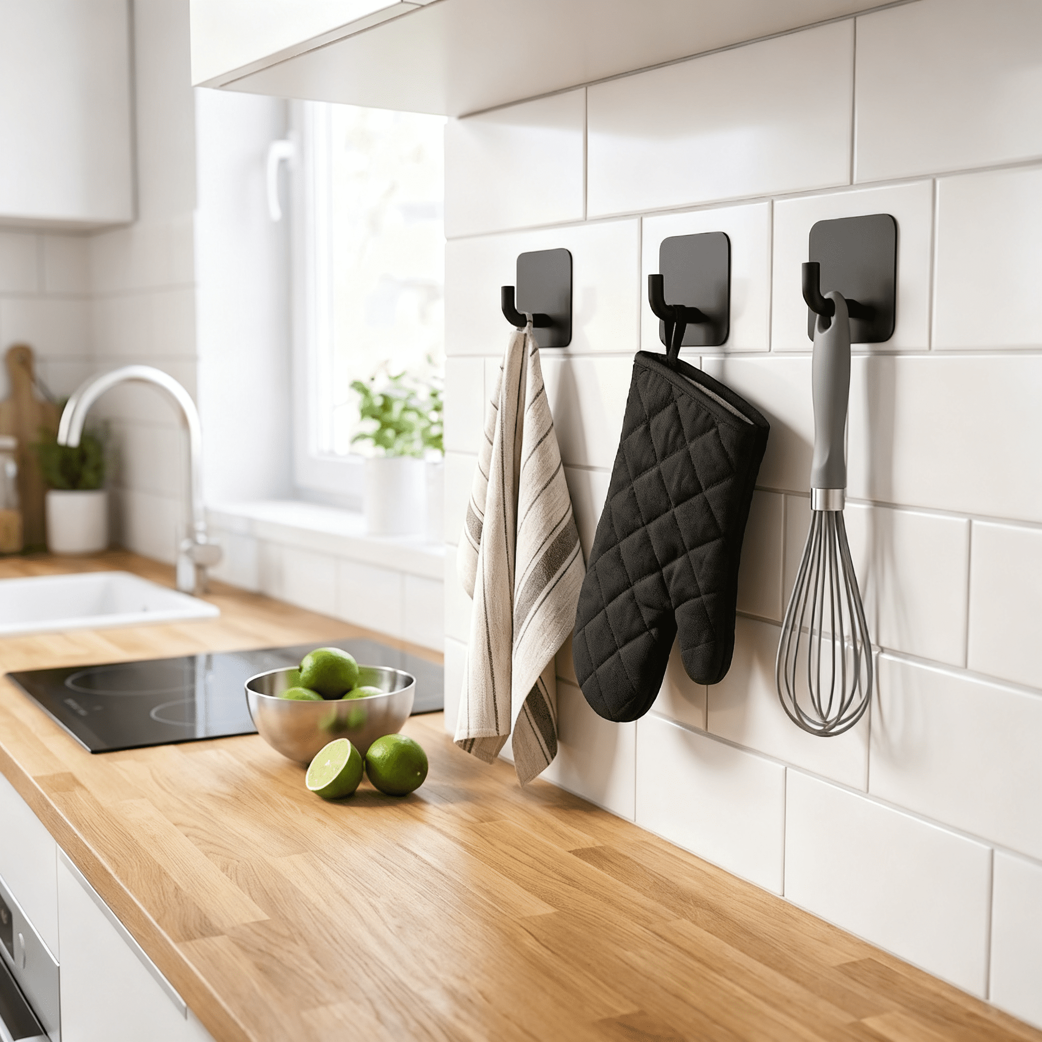 Self-Adhesive Stainless Steel Towel Hook 15LBS, 3M Sticky Wall Hook Drill-Free, Waterproof Rustproof for Bathroom Kitchen Shower Glass Tile