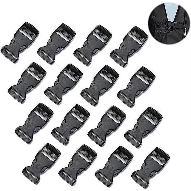 16 piezas de hebillas de cincha de 20 mm de ancho, hebillas de repuesto de plástico negro, hebillas de mochila, hebillas de clip, adecuadas para clips de cinturón de equipaje con hebilla.