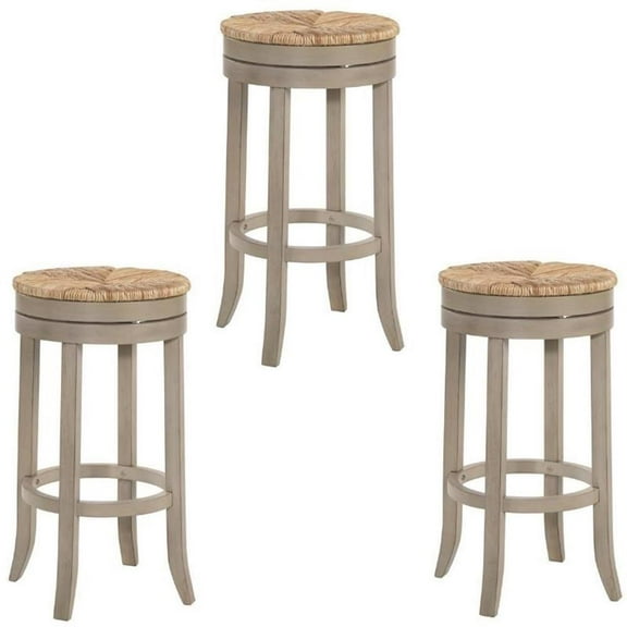 Home Square 3 Piece Swivel Rush Seat Bar Stool Set in Weathered Gray