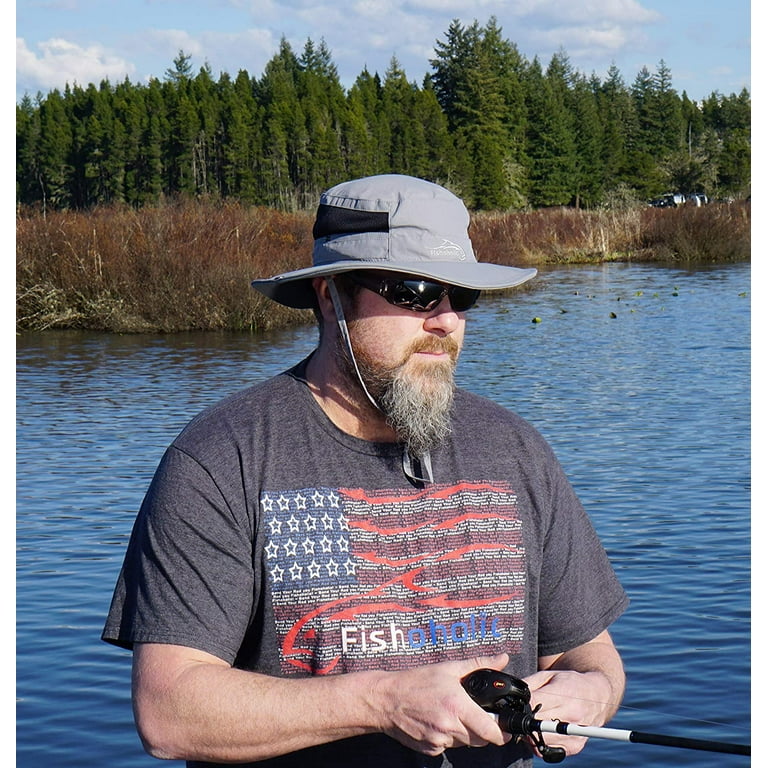 Fishoholic Fishing Hat - Boonie Hat - Bucket Hat - UPF50+ Sun Protection  Wide Brim Hat - 2 Adj Straps 