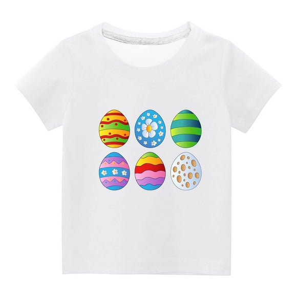 Penkiiy Toddler Girl Happy Easter Day Shirt Bunny Rabbit Hip Hop Outfit Egg Hunt Tshirt Short Sleeve Clothes Kid Tee Top 4 Years White