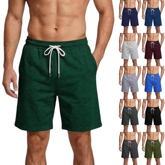 Mens Gym Shorts Lightweight Cotton Drawstring Casual Relaxed Fit Athletic Lounge Sweat Shorts 2026 Summer Dark Green 3XL