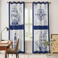 thumbnail image 4 of Nautical Navy Kitchen Curtains 84 Inch Length, Blue Lighthouse Boat Compass Ocean Grommet Top Bedroom Living Room Curtains, Light Filtering Cafe Curtain Drapes 2 Panels Set 84''x84'', 4 of 9