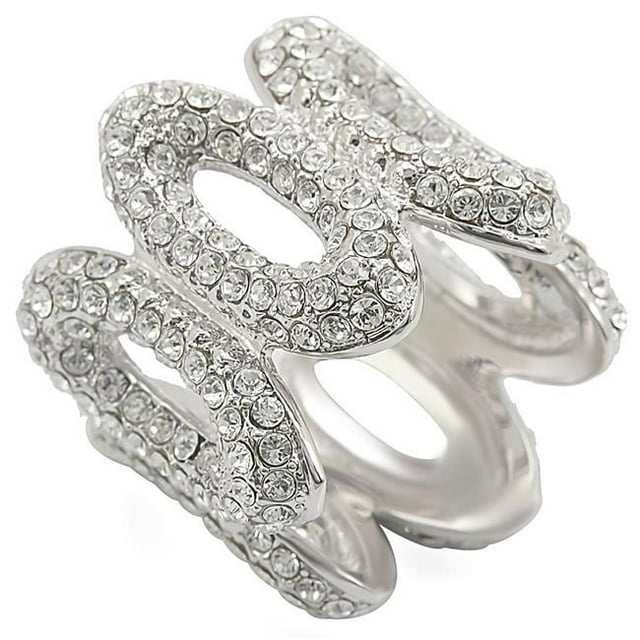 Bague en Laiton Rhodié avec Cristal de Qualité Supérieure&44; Clair - Taille 6