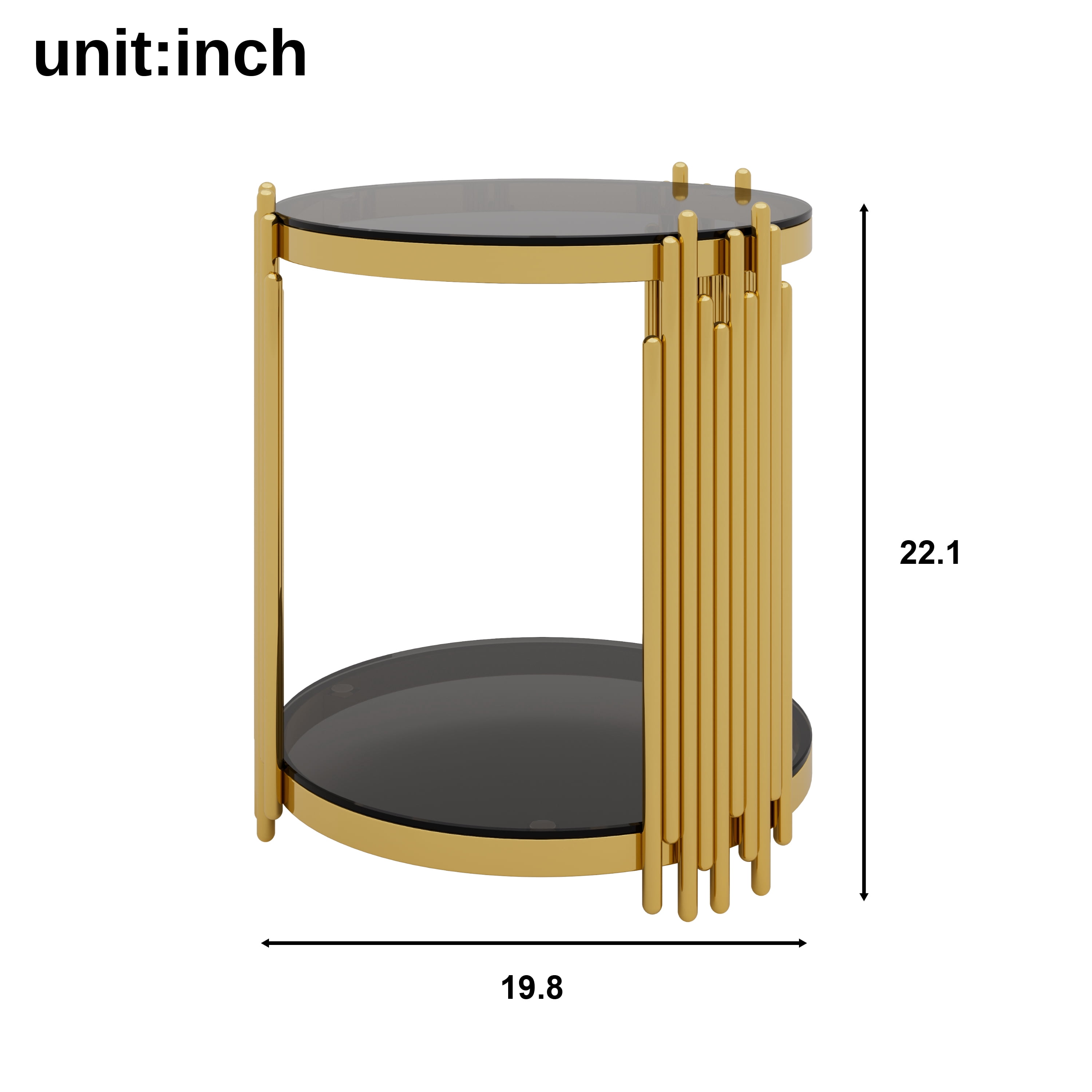 Euroco Living Room Table Set of 3 with 1 Coffee Table and 2 End Tables, Round, Tempered Glass, Asymmetrical Metal, Gold Finish & Lower Shelf, 31.5"