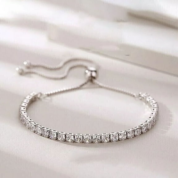 4Ct Round Cut Lab Created Diamond Bolo Women's Tennis Bracelet In 14K White Gold Plated Silver 7"