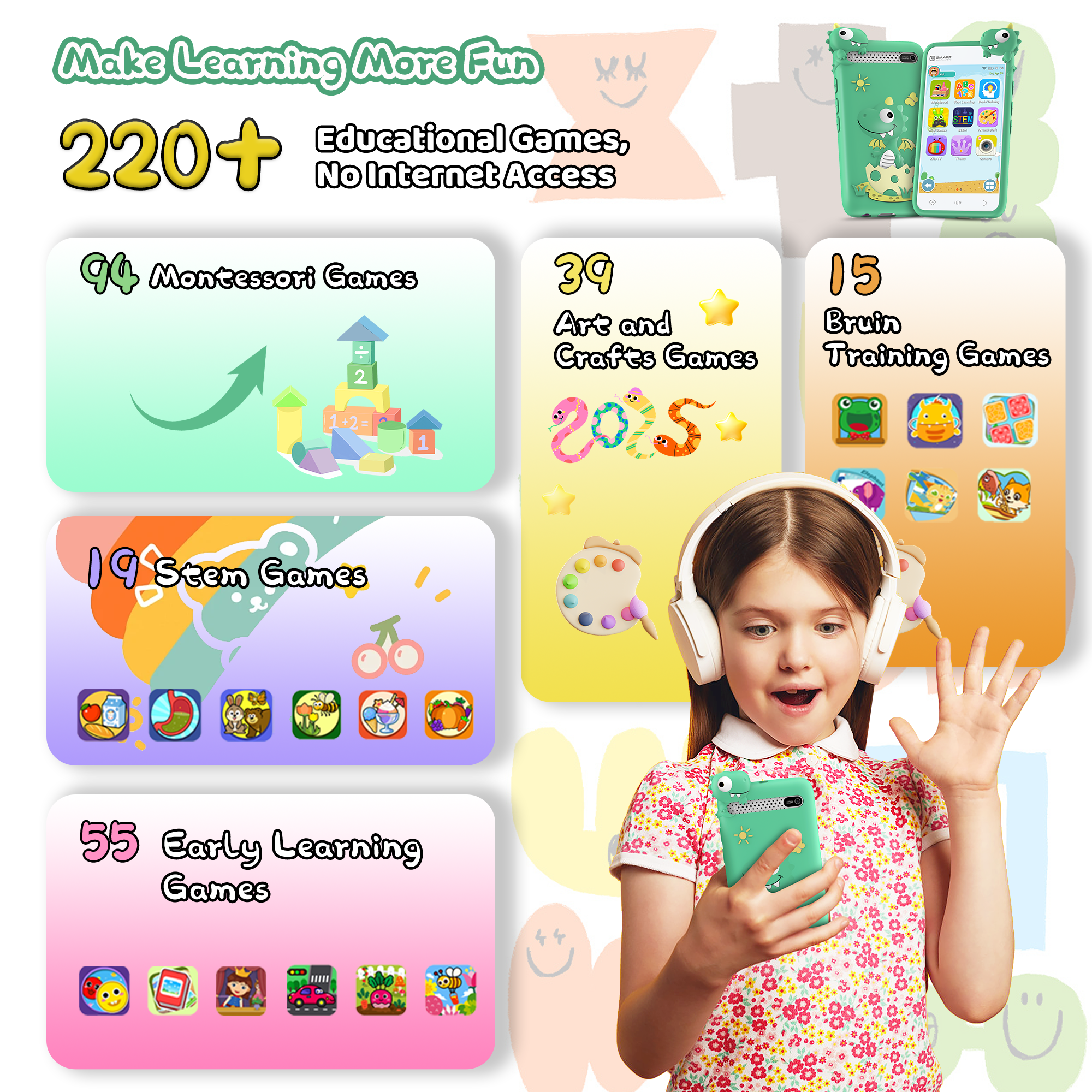Kids Smart Phone Gifts for Boys and Girls, 3.97" Touchscreen Kids Toy Phone, Kids Cell Phone with 210+ Learning Games and 190+ Drawing, Toys for Birthday Christmas and Back-to-School Gifts