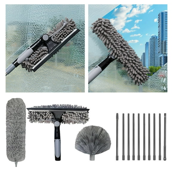 Brosse de Nettoyage de Produit2 / Trousse de Retrait Haute Portée avec 10 Perches d'Extension Plumeau avec Perche Télescopique pour Ventilateur de Plafond Fenêtres Murs et Abat-Jours 1 Pce / Plumeau en Microfibre pour Plateforme 4 Pcs avec Extension