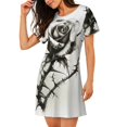 thumbnail image 2 of Pofeuu Black And White Rose Print Women's Loose Fit Short Sleeve Nightgown, Comfortable Sleep Dress for Women, Casual Lounge Sleepwear, Soft Cotton Sleep Dress, 2 of 6