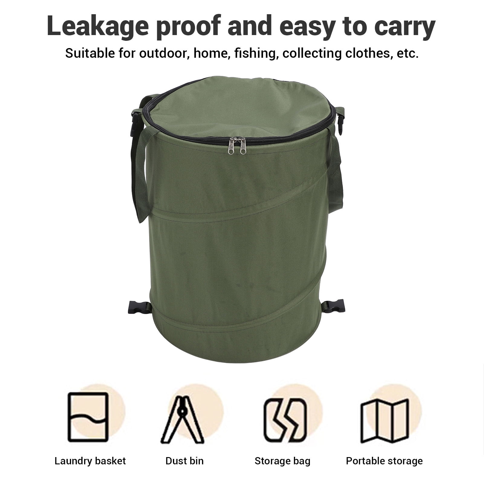Poubelle de camping, pliable, réutilisable, sac à déchets portable en tissu Oxford pour camping, jardin, randonnée, pique-nique et extérieur (D34, taille S, vert foncé, Petit clip en S D34