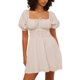 thumbnail image 1 of Falda Corta Vestidos de playa para mujer Vestido plisado de cuello cuadrado A-Line para cóctel (Beige XL) Cgtredaw Para estrenar, 1 of 1