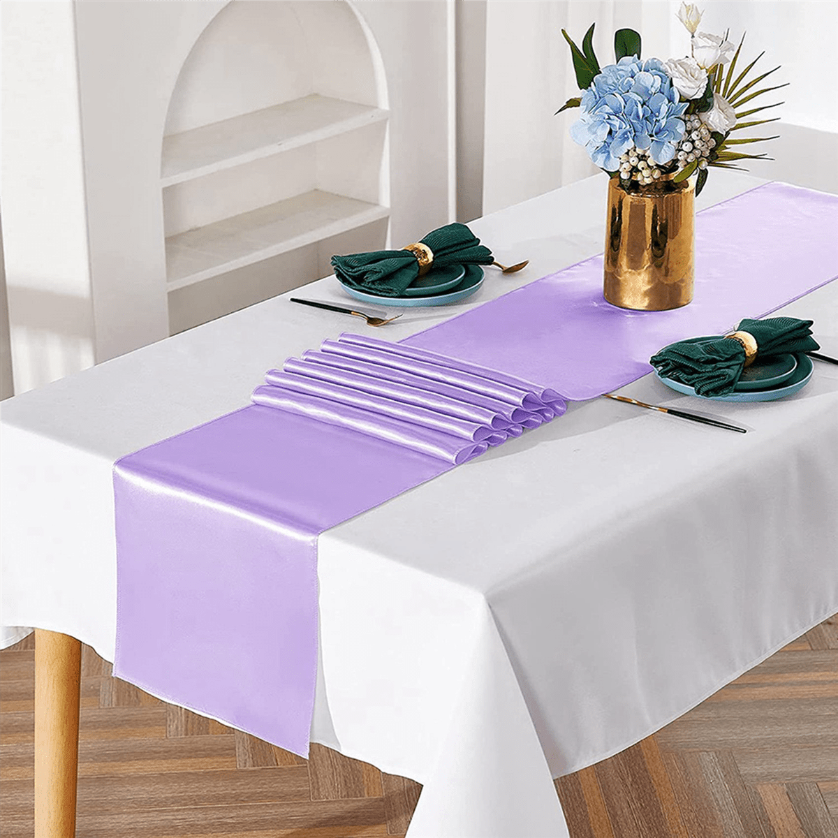 Pack of 10 Satin Table Runner 12x108 Inch Long,Lavender Table Runners for Wedding,Birthday Parties,Banquets Decorations,10 * Satin Table Runner,