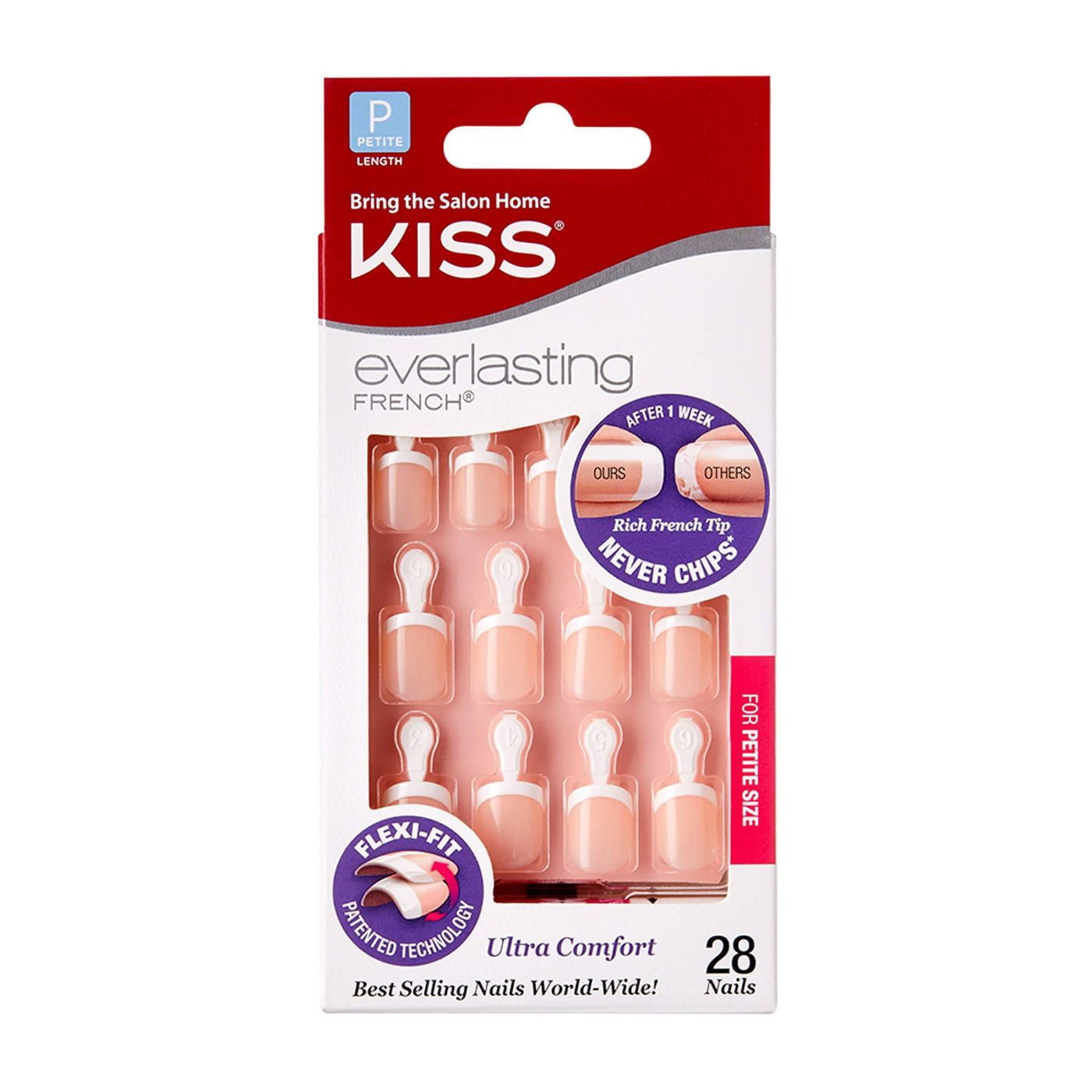Kiss Everlasting French Nail Kit Ultra Comfort, Petite Size, 28 Ea